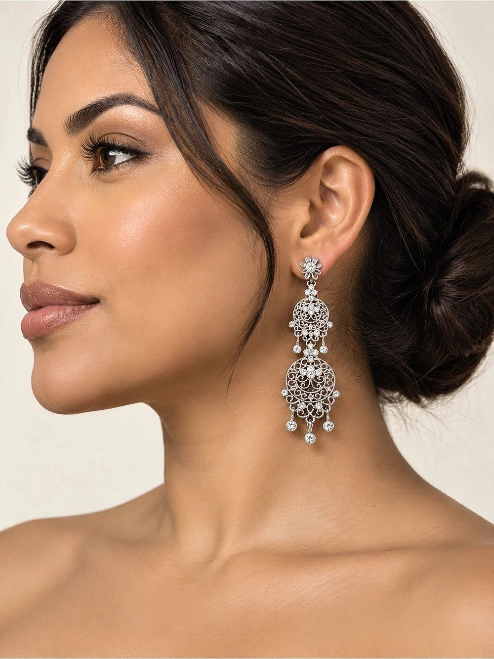 NEW Kenneth Jay Lane Filigree Chandelier Earrings in Silver
